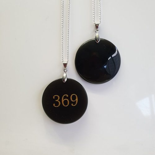 Black Obsidian - '369' Gold Engraved Pendant, Aurelia Bio-Scalar Wave Charged